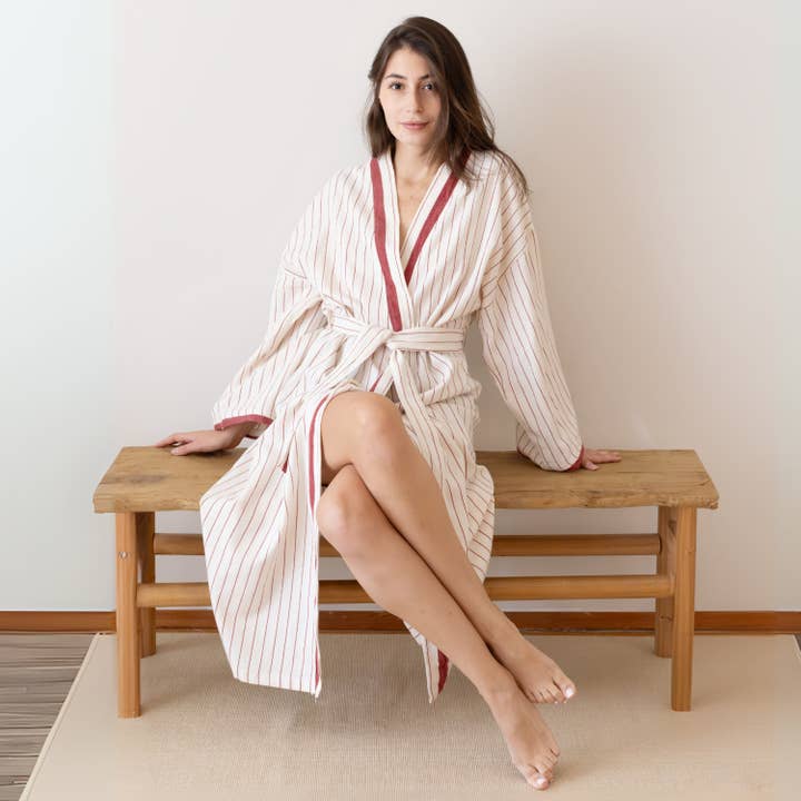 Vivamaison - Vendita all'ingrosso Vestaglia - Unisex - Kimono a Righe in Cotone Premium, Comfort Leggero10