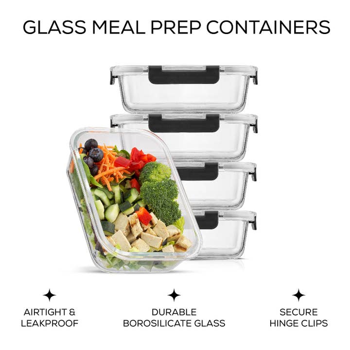 JoyJolt - Wholesale Food Storage Container - Glass Food Storage Containers with Airtight Lids - Set of 5