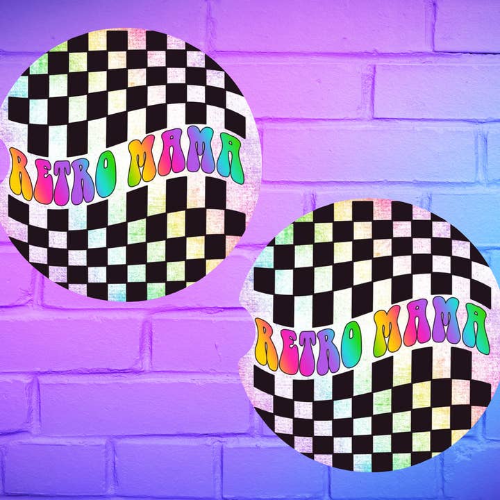 Set de posavasos para coche Retro Mama a cuadros neón para venta al por mayor de Beautiful Creations by Laney
