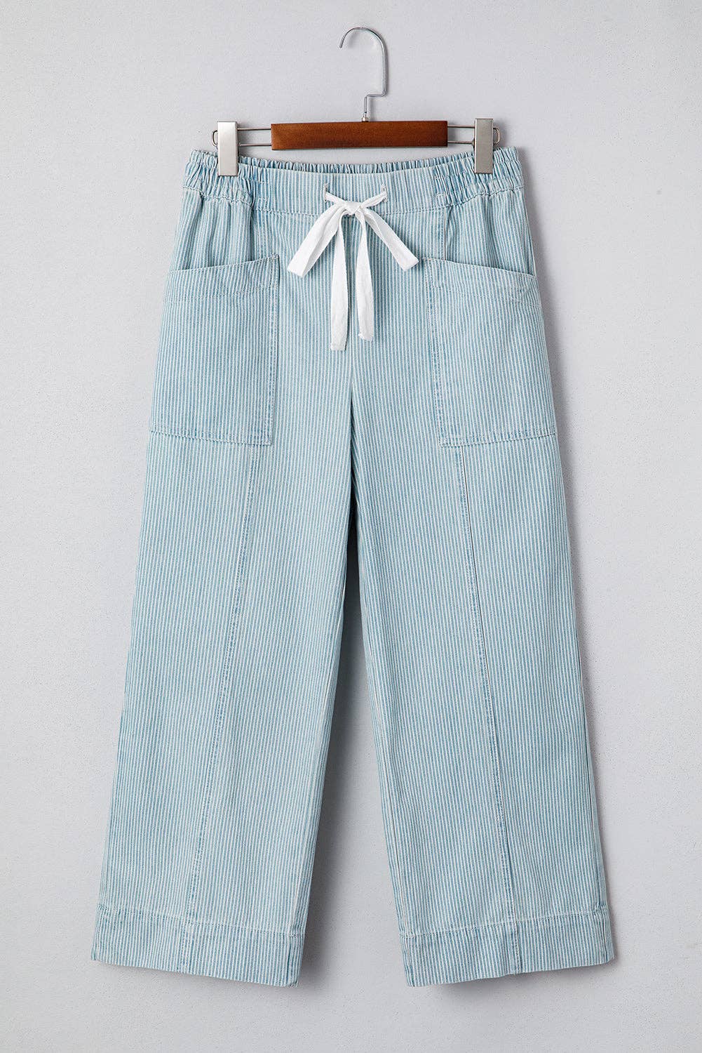 Sky Blue Stripe Mid Rise Drawstring Waist Jeans for wholesale on Faire0