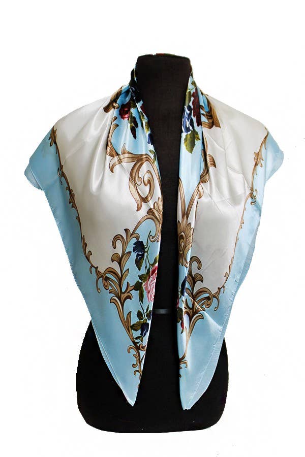 ASSORTED Rose And Golden Leaves Faux Silk Scarf for wholesale on Faire4