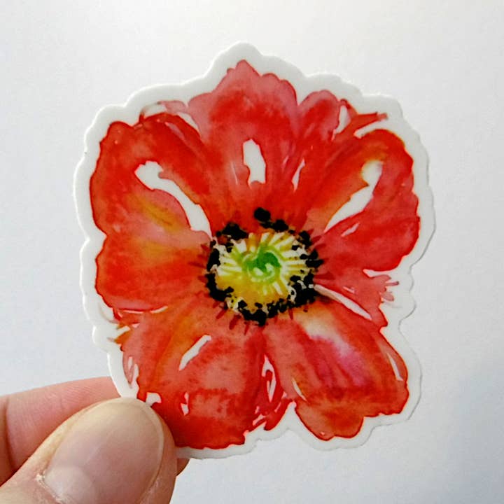 Vinyl sticker - waterproof sticker - Iceland Poppy for wholesale by Christina Jenne Art and Design