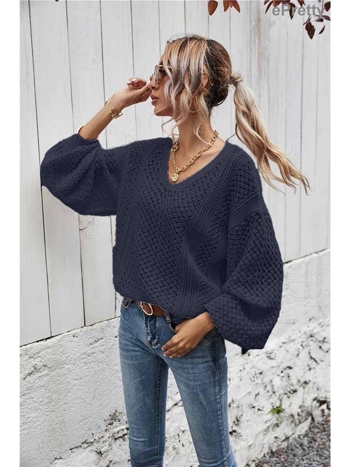 ePretty - Venta al por mayor Jersey de punto - Mujer - Suéter holgado con cuello en V de punto abierto SZ53-SW60194