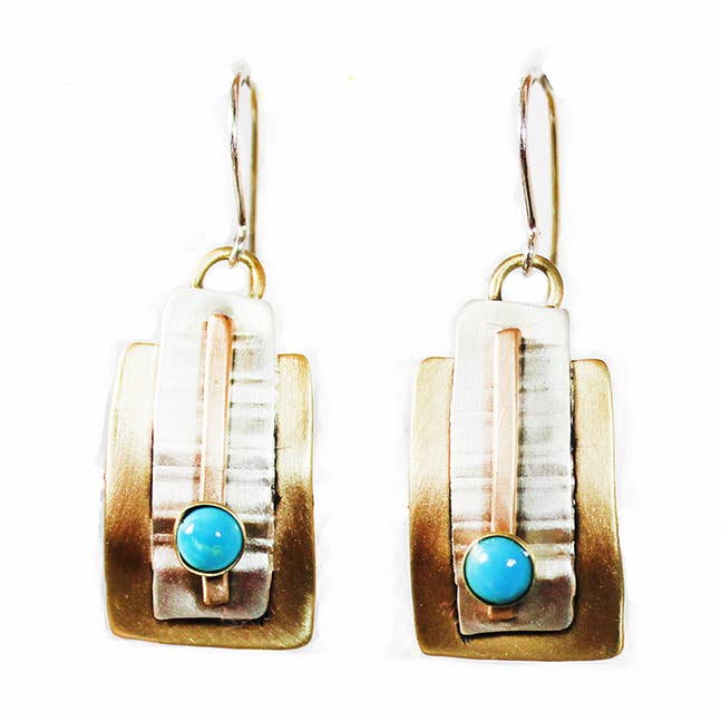 Deco-Ohrringe aus Sterlingsilber und Messing mit Türkis Handgefertigt für den Großhandel von Whitney Designs Ltd.