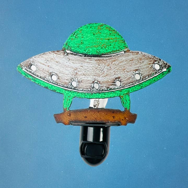 Night Light Kids Flying Saucer metal lantern space area 51 for wholesale by Whimsies