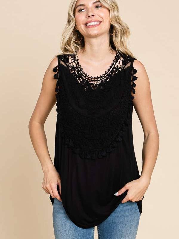 Culture Code - Wholesale Tunic - Women's - CAK1600 - LACE EMBROIDERY NECK TRIN FLARE TANK TOP