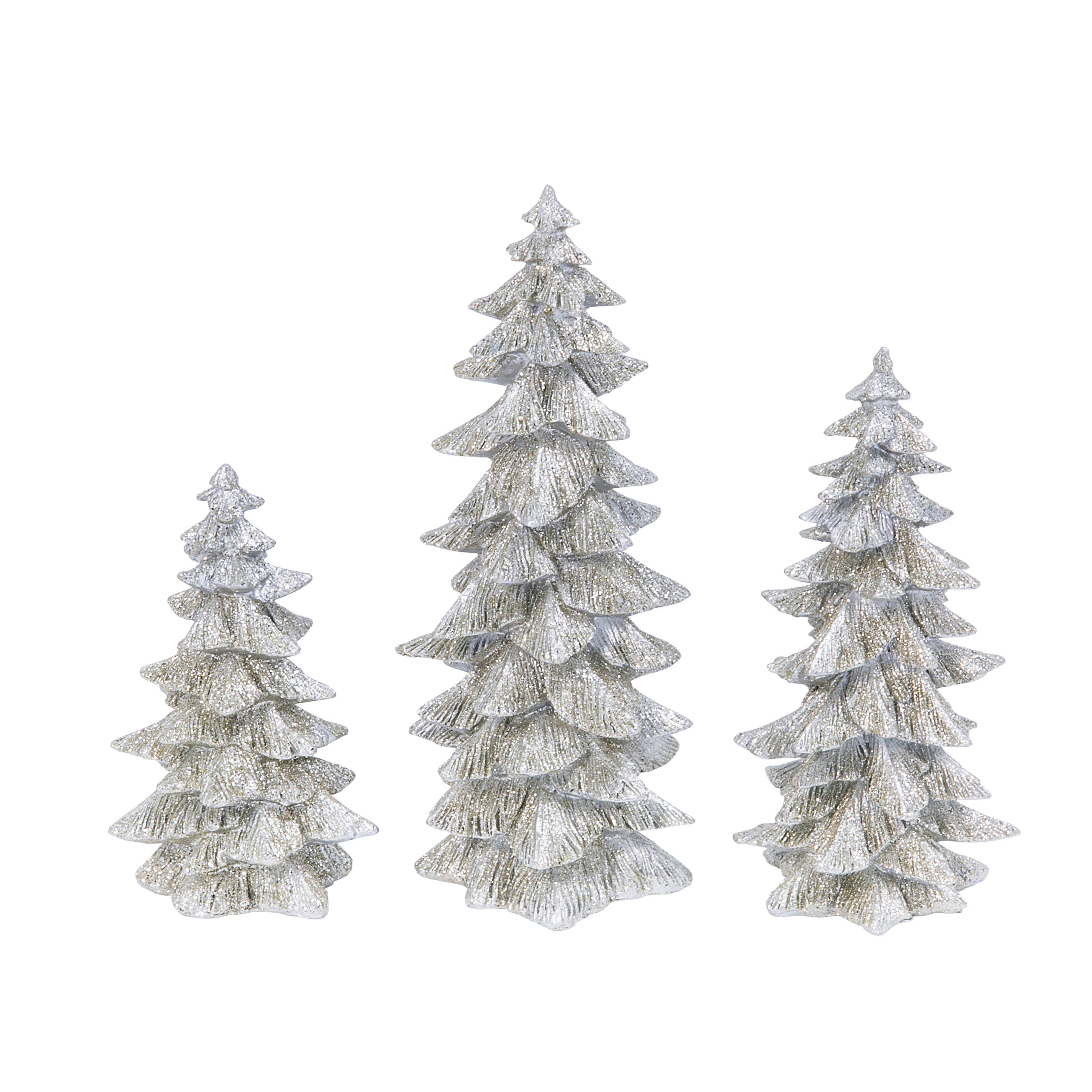 The Gerson Companies - Wholesale Decorative Figurine - Gerson S/3 Resin Silver Glitter Tree, Lg is 9.45"H (UPC Brea1