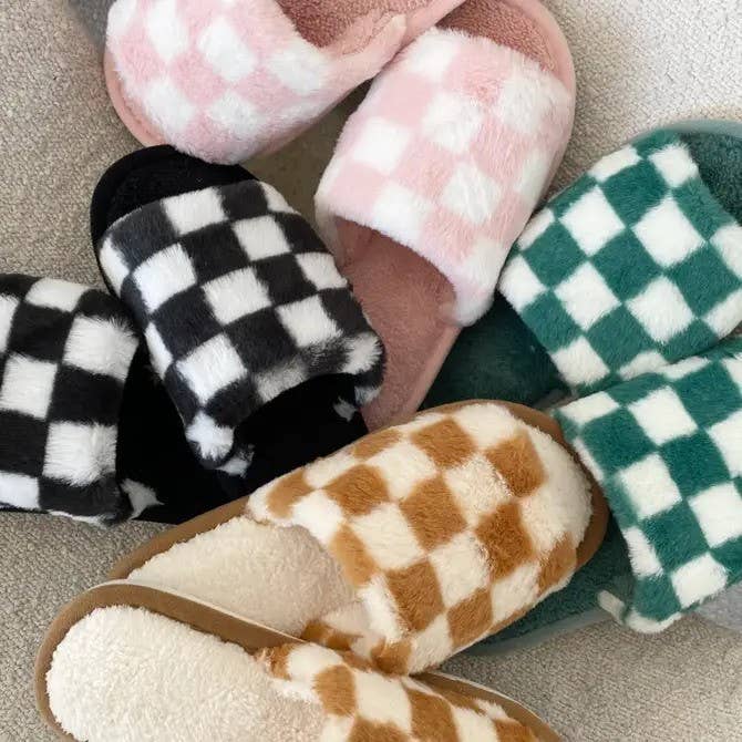 LoveLina - Wholesale Slippers - Women's - Checkered Pattern Cozy Slippers - ORIBE3