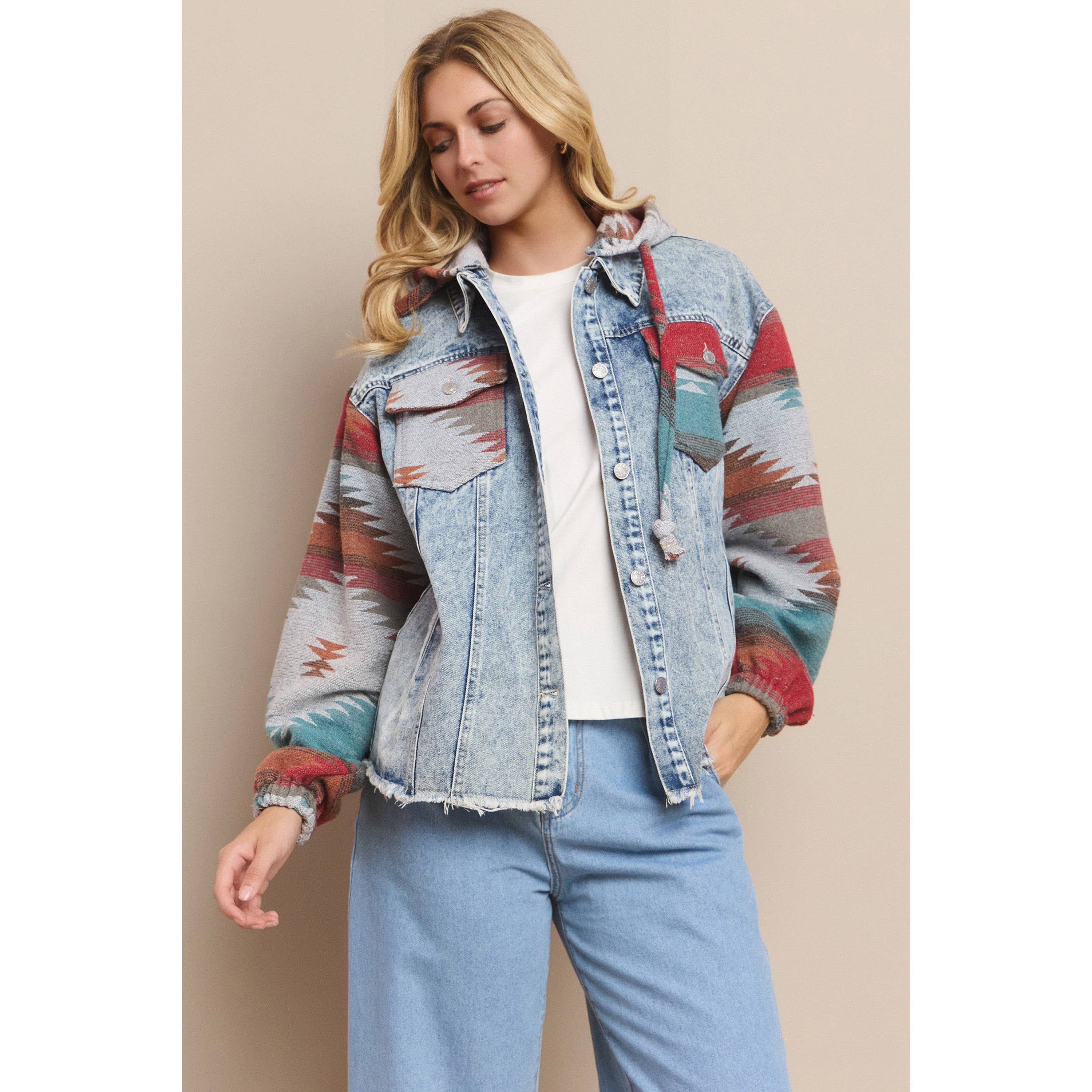 Mapcie – wholesale Shirt Jacket/Shacket - Women’s – WASHED AZTEC DENIM SHACKET WITH POCKET14
