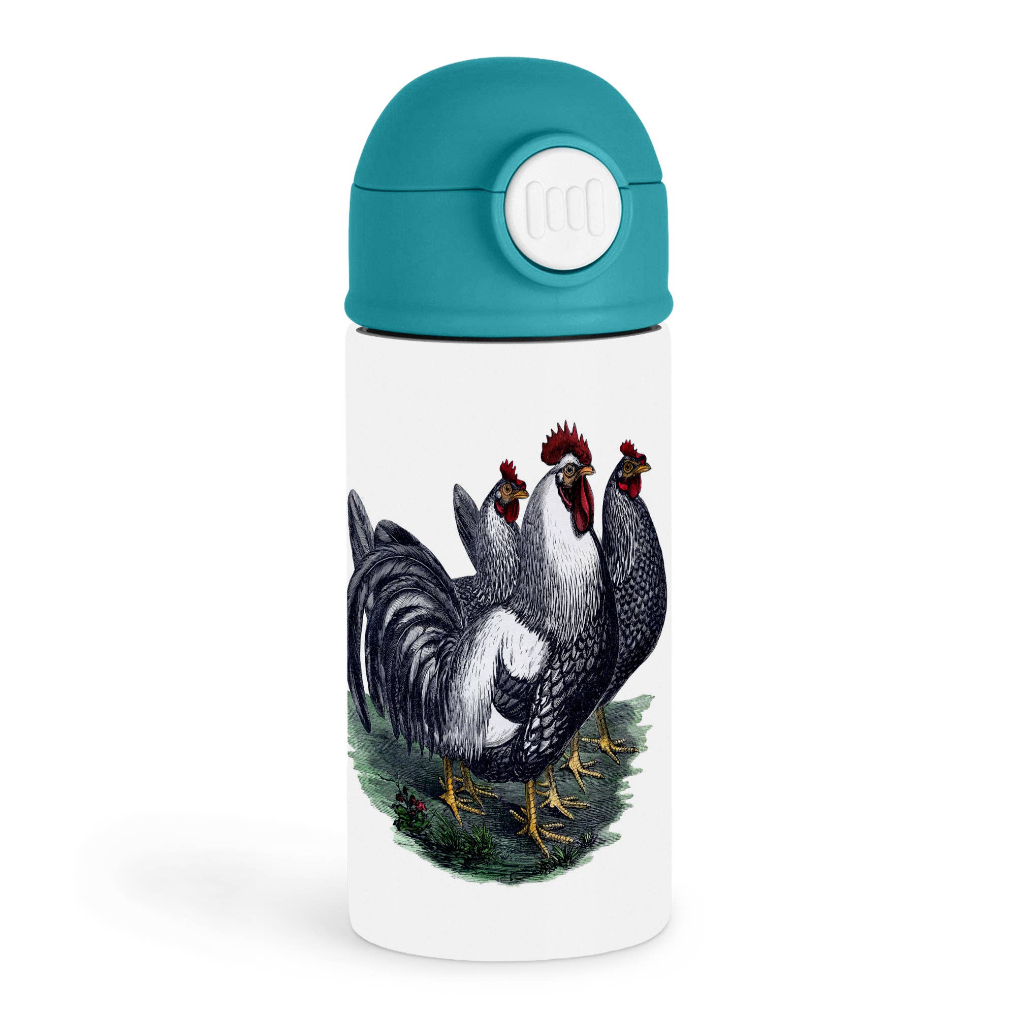 3dRose - Wholesale Water Bottle - 3dRose, Image of 3 Black And White Roosters On Grass Patch, Kids Water Bottle0