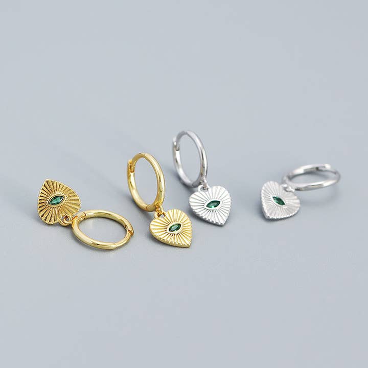 Perimade & Co. LLC - Wholesale Dangle Earrings - Evil Eye Heart Dangle Drop Earrings in 925 Sterling Silver
