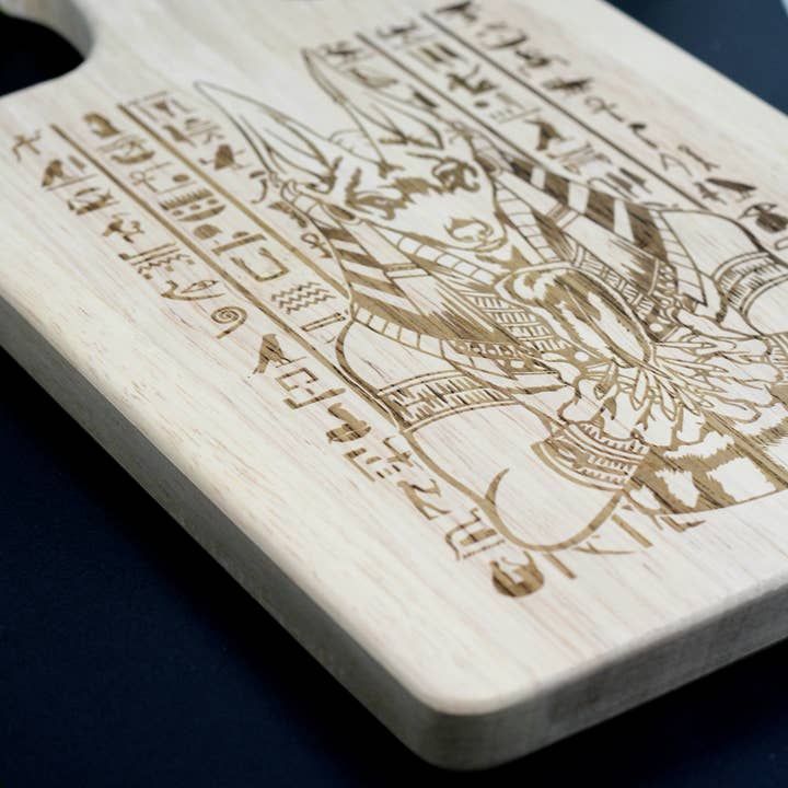 Three Witches Tea Shop - Wholesale Cutting Board - 13" Anubis Egyptian God engraved charcuterie cutting board2