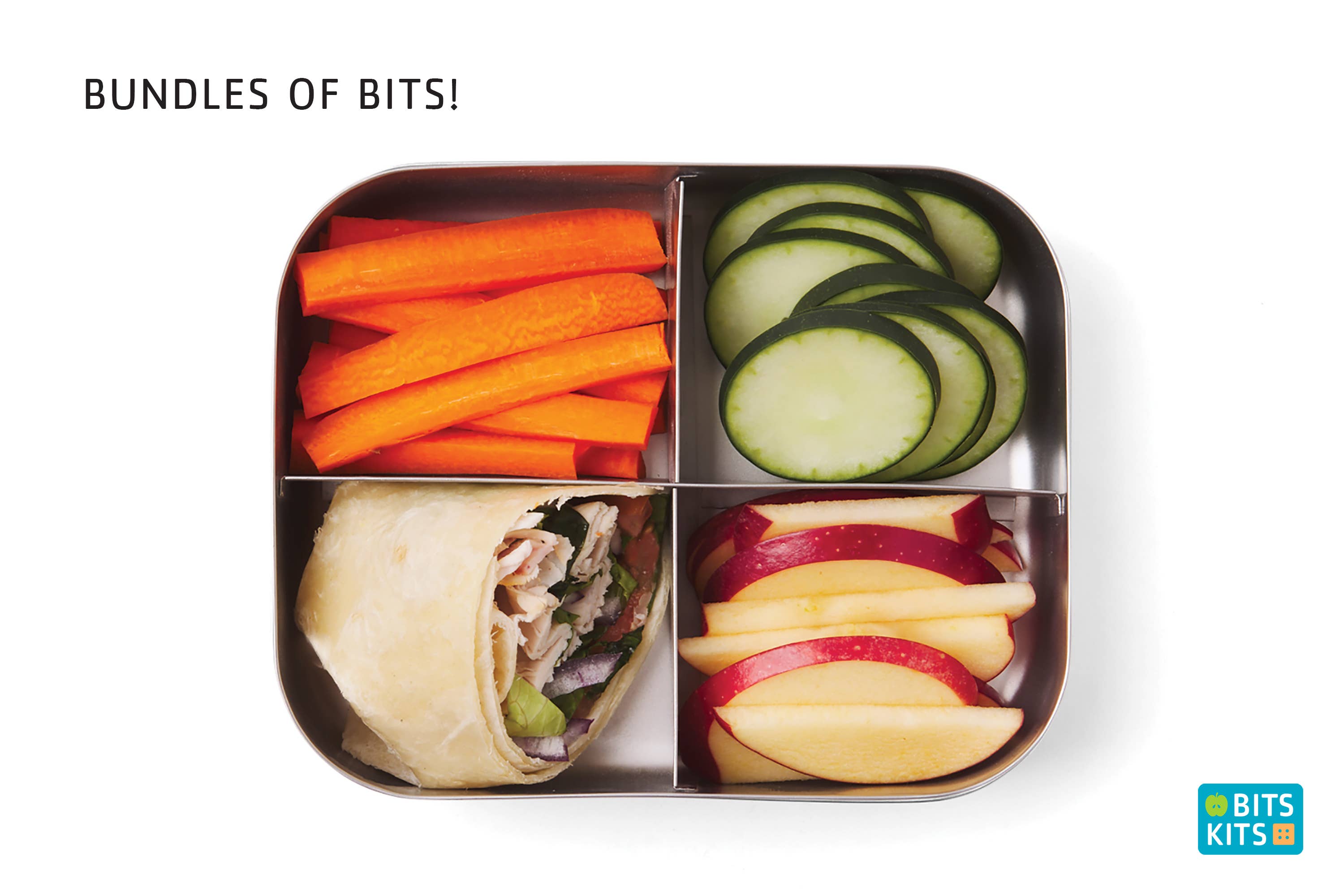 Fox Run Brands - Wholesale Lunch Bag/Box - Kids - Bits Kits Kids' Bento Box, Stainless Steel, 6.25"x 5"x 1.75"9