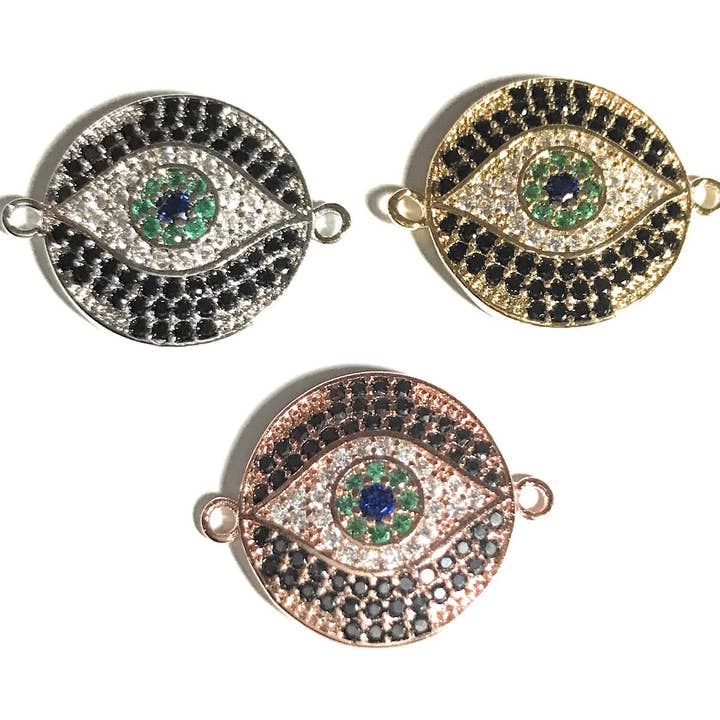Connettore a disco, Evil Eye Connettore, Connettore Bracciale, Risultati Gioielli, Forniture di Gioielli, CZ Micro Pave, Micro Pave Risultati, 1 Pc per la vendita all'ingrosso da parte di Akstar Gems