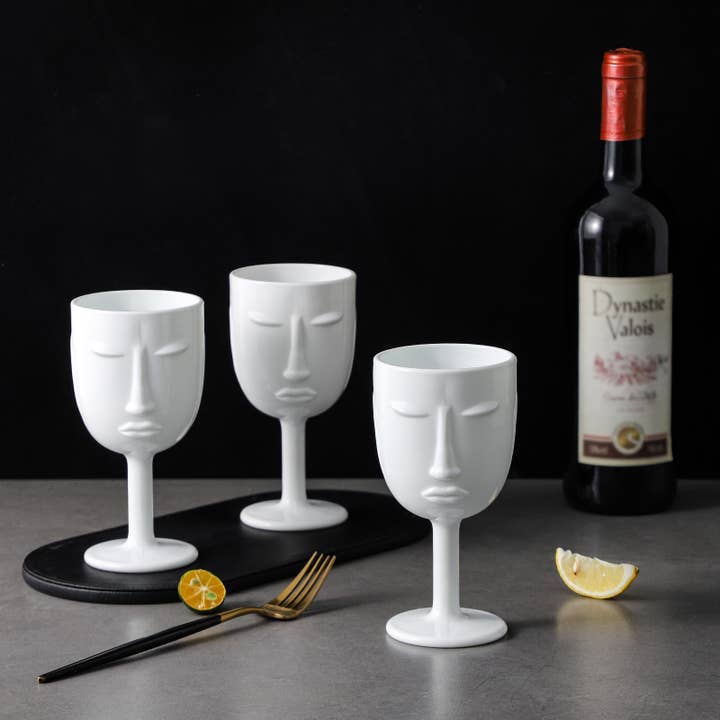 Everest Global - Wholesale Wine Glass - Human Face Black/White Goblet Glasses set of 68