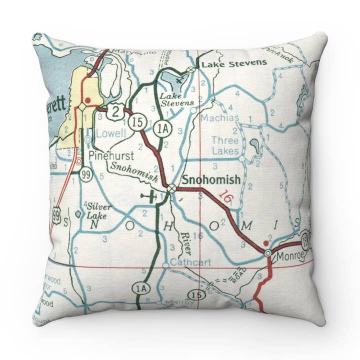 Snohomish Washington Map Pillow – 18" Square Throw Pillow for wholesale by Daisy Mae Designs