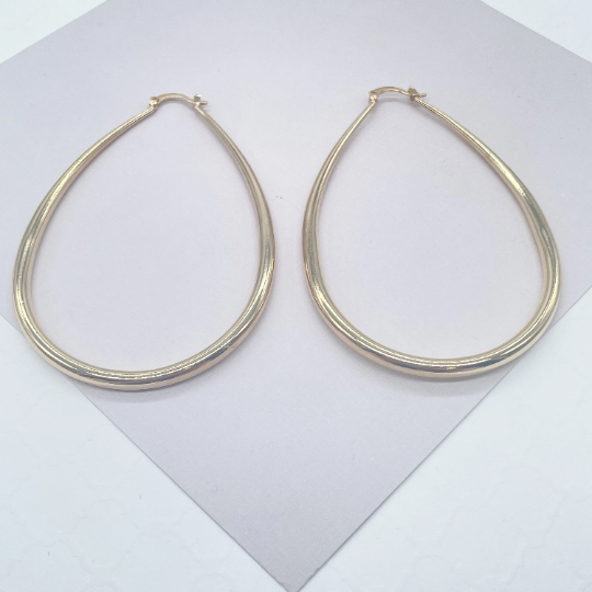 Milie - Wholesale Hoop Earrings - 18k GF Plain Tear Drop Shaped Hoop Earrings0