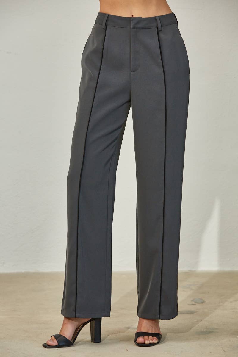 Edit by Nine - Wholesale Pants - Women's - High Waisted Piping Seams Front Dress Pants4