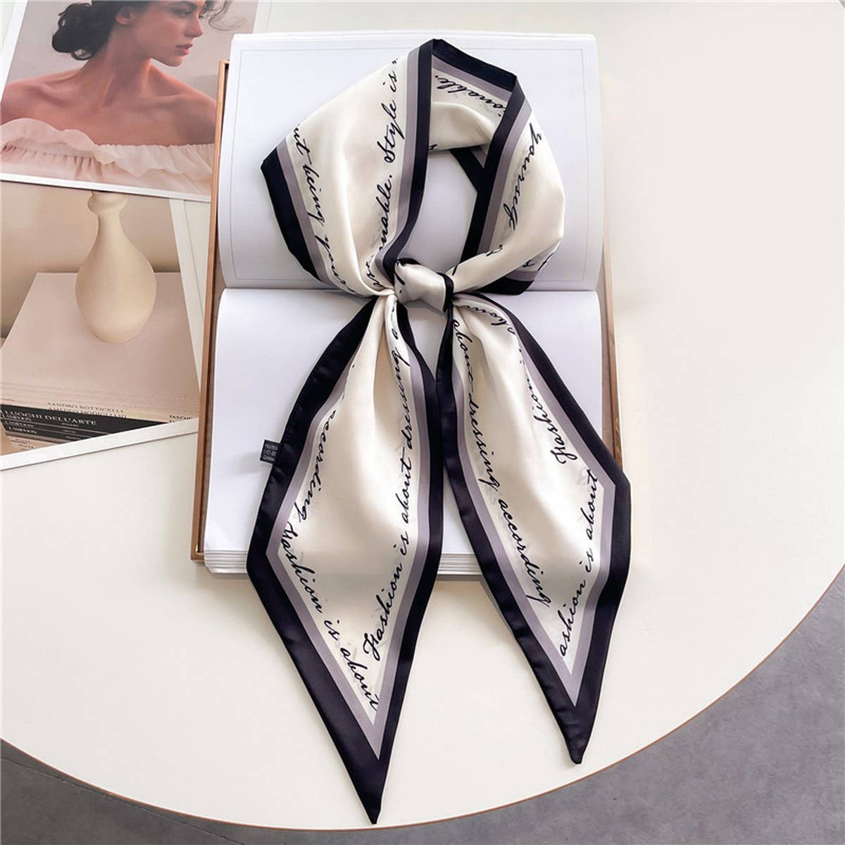 ACCITY - Wholesale Head Scarf - Women's - FASHIONABLE DOUBLE-LAYER RIBBON ANGLED HEAD SCARF_CWASC15151