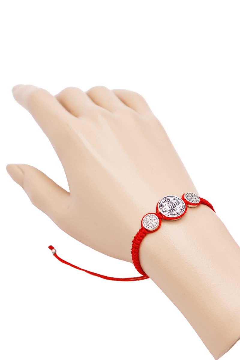 Cap Zone - Wholesale Woven/Braided Bracelet - Jesus Engraved Metal Coin Red Braided Bracelet1