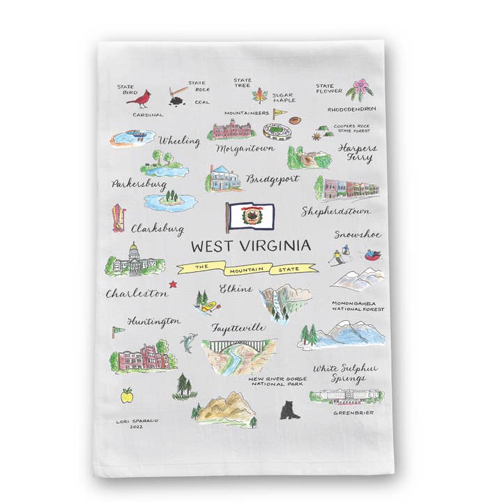 West Virginia Tea Towel for wholesale by The Write Occasion Calligraphy