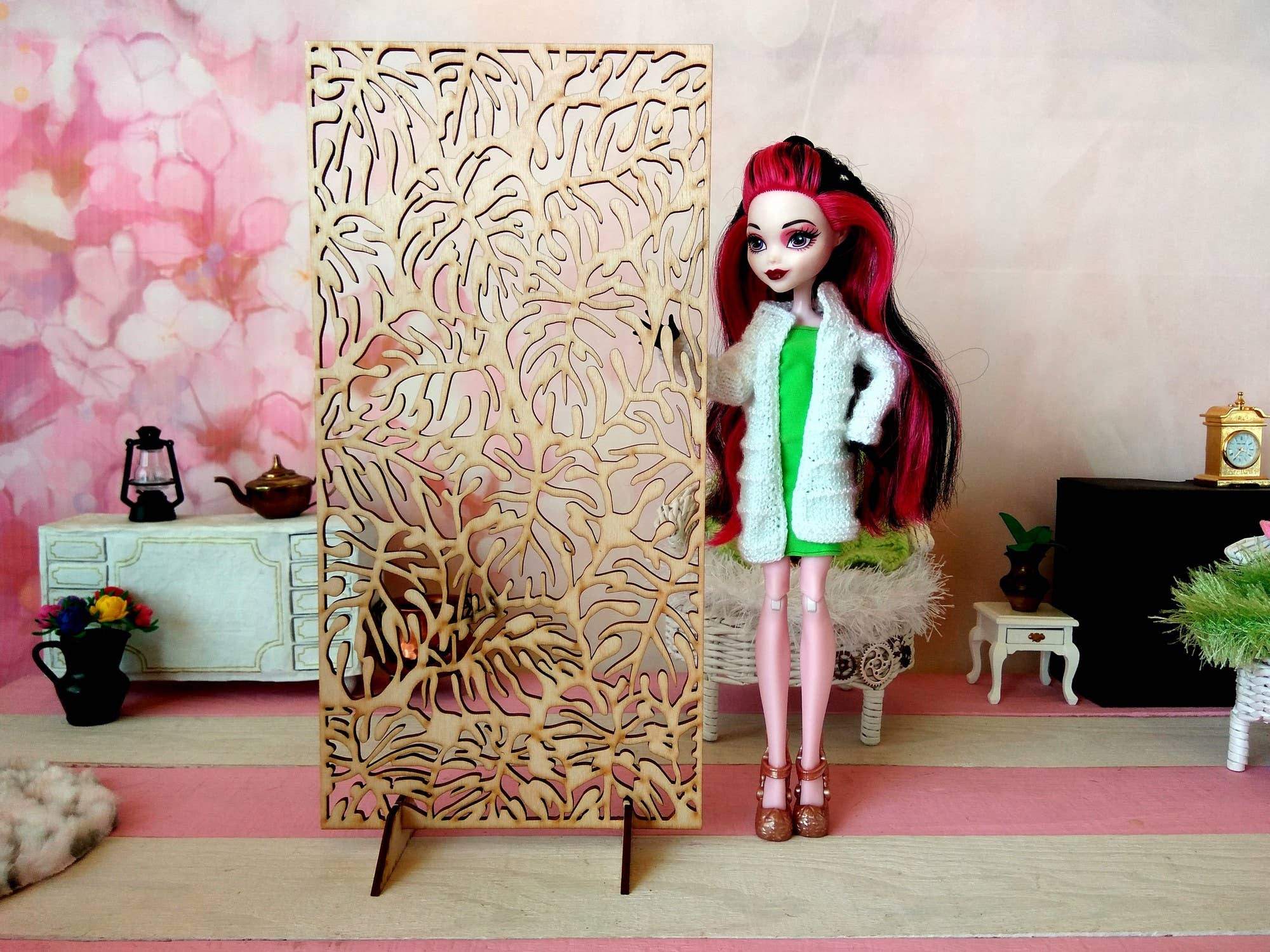 Lenasminiland - Wholesale Doll Accessory Kit - Kids - Miniature dressing screen, Monstera room divider furniture7