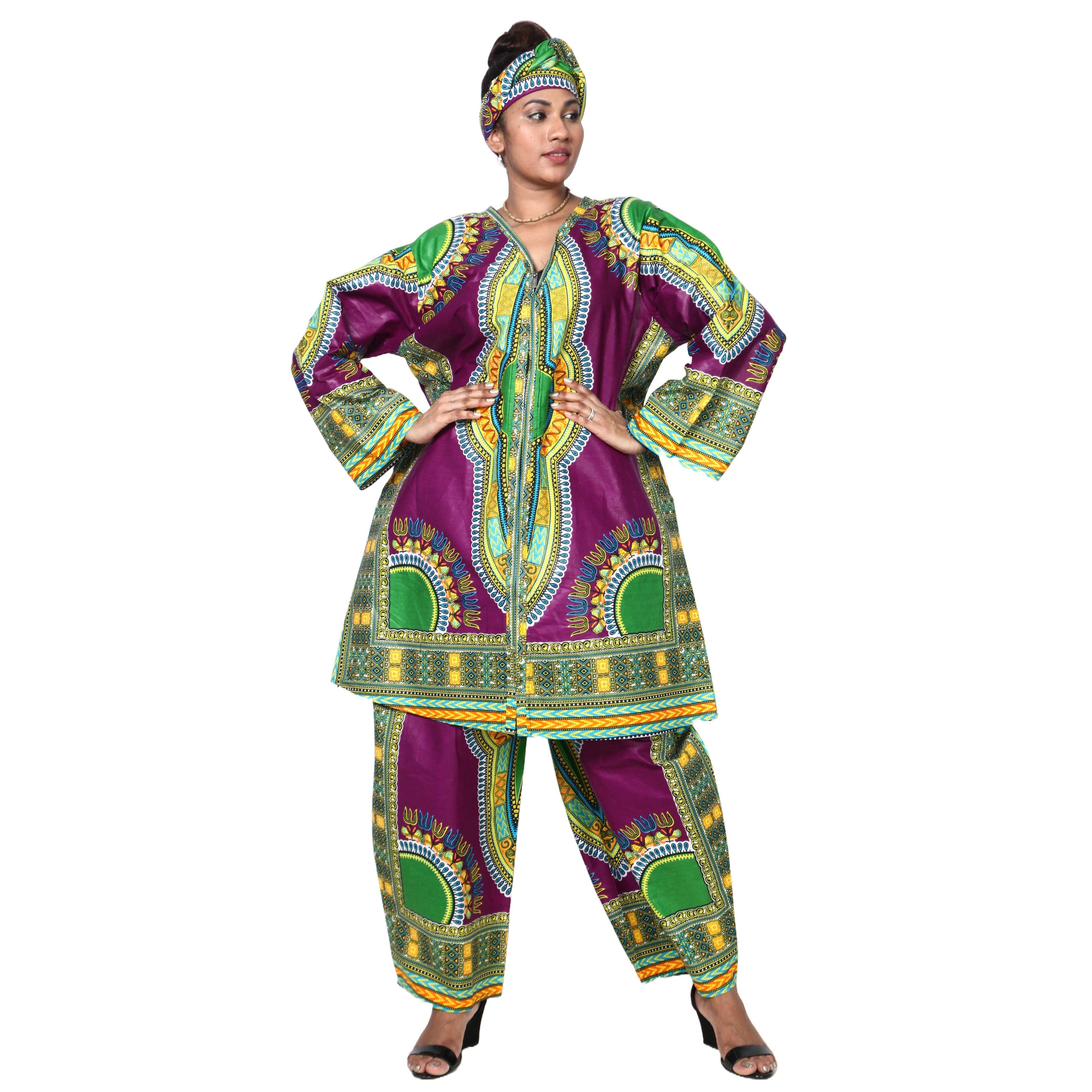 African Stars - Wholesale Top & Pant Set (NOT Loungewear) - Women's - Women's Dashiki Tunic Top and Matching Pants Set -- FI-40493