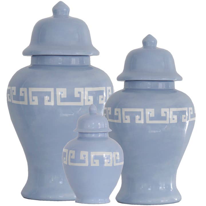 Lo Home by Lauren Haskell Designs - Wholesale Decorative Jar - Serenity Blue Greek Key Ginger Jars