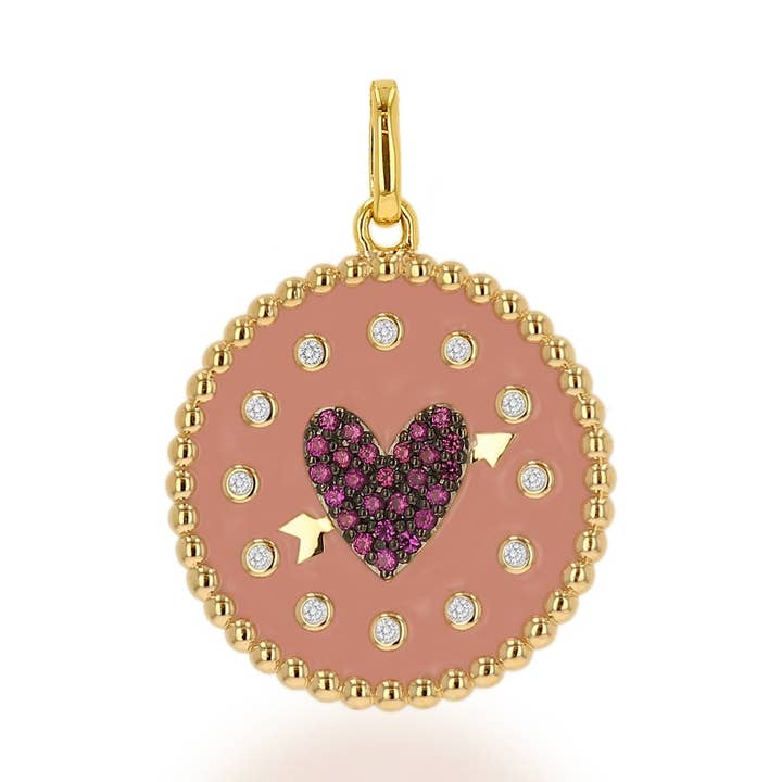 Encanto de Esmalte de Corazón de Diamante y Rubí con Flechas para venta al por mayor de Rachel Reid Jewelry