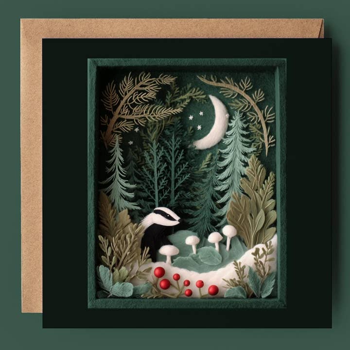 Badger & Moon Christmas 2D Print Shadow Box Card for wholesale by Good Post Day