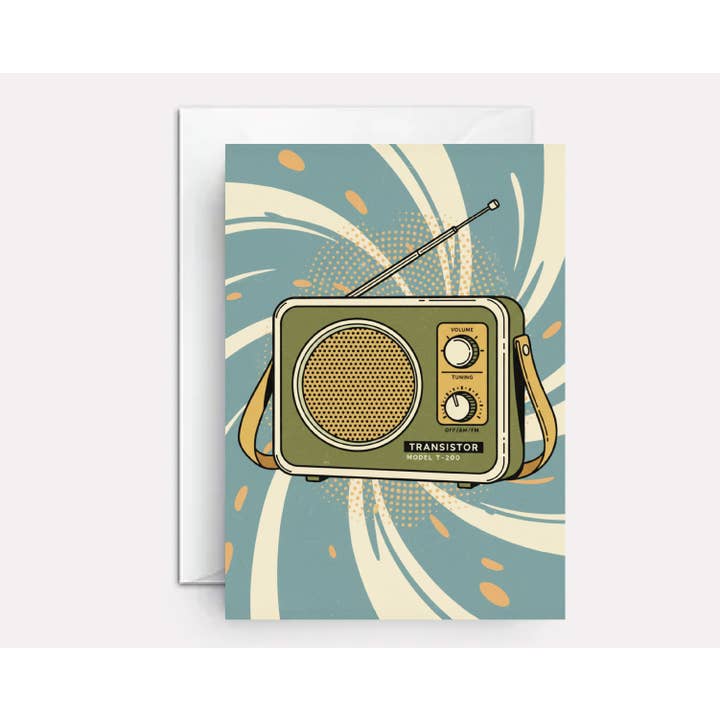 Transistor radio birthday card for wholesale by Paper Bound Greetings