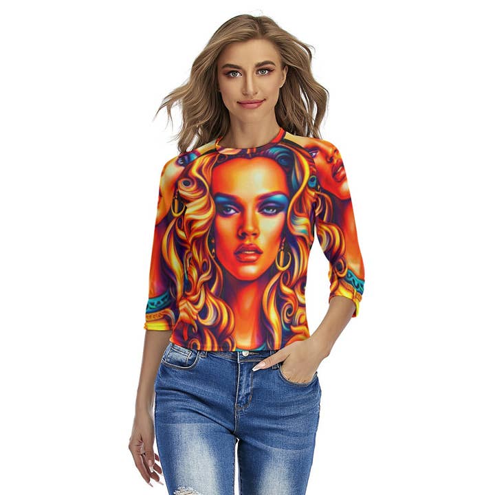 Camisetas FullBreedCustom com estampa Raglan para mulher por atacado de fullbreedcustom