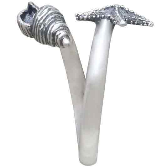 Nina Designs - Wholesale Cocktail/Statement Ring - Sterling Silver Adjustable Starfish and Conch Shell Ring