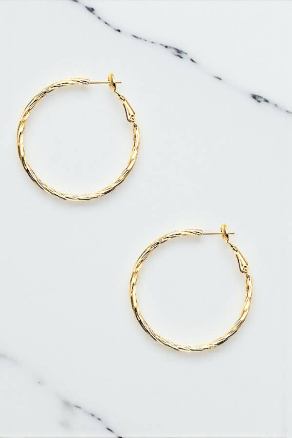 Andrea Bijoux - Wholesale Hoop Earrings - LINE TWIST DETAIL HOOP EARRING0