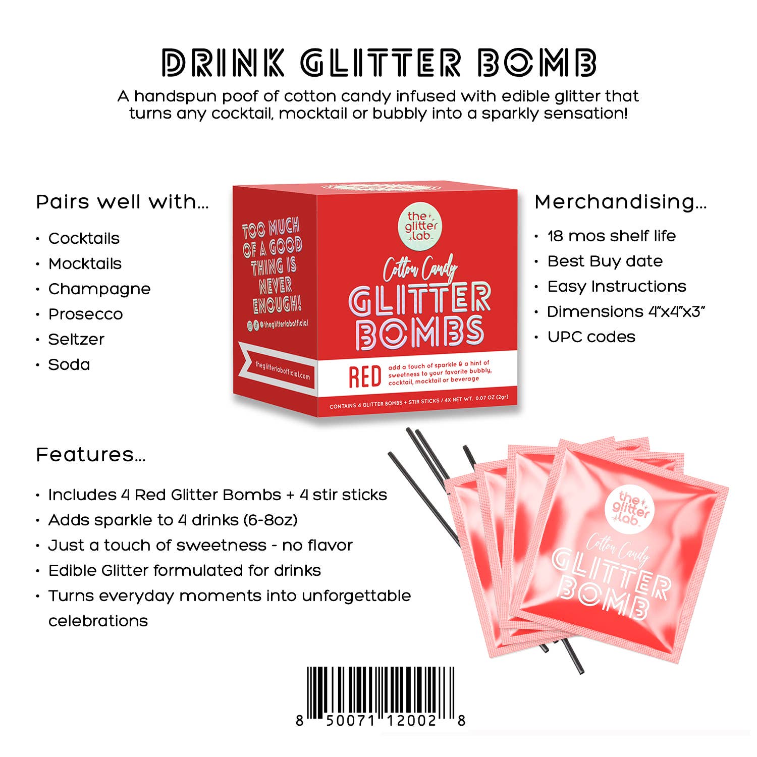 The Glitter Lab - Wholesale Elixir - Red Drink Glitter Bombs for Cocktails, Mocktails & Bubbly3