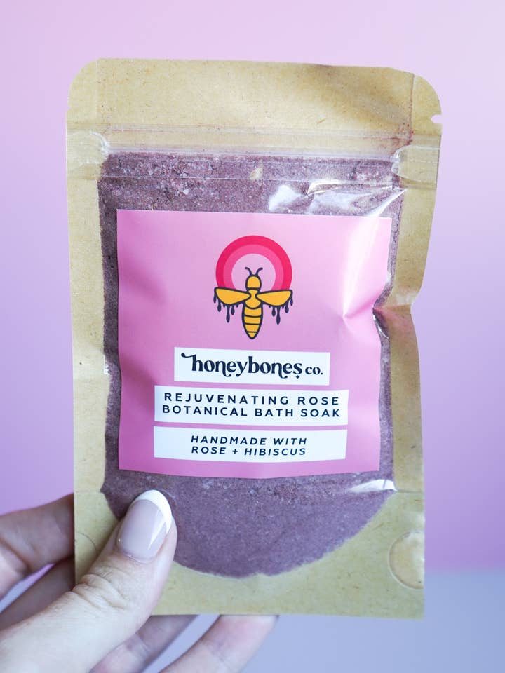 Rejuvenating Rose Botanical Bath Soak SMALL: Self Care Time for wholesale by Honey Bones Co. | Botanical-Based Home + Body Care