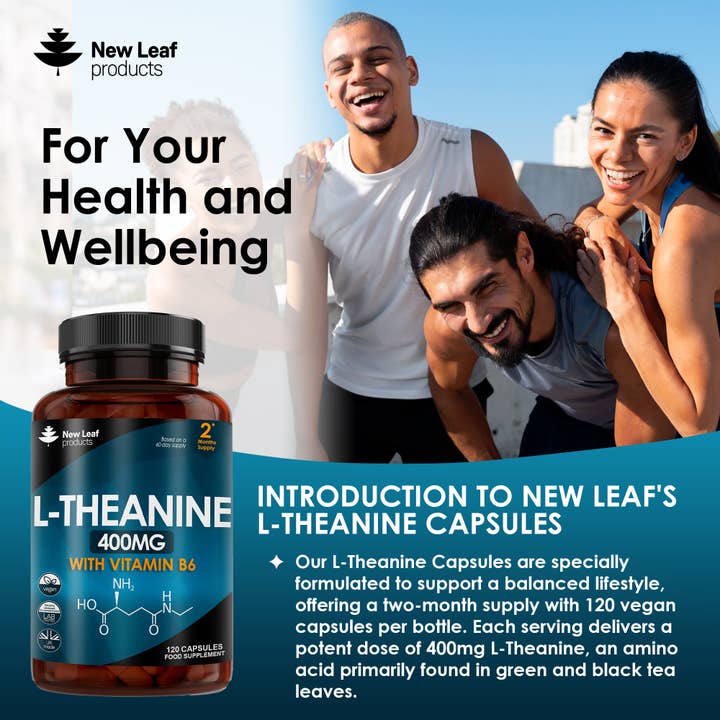 New Leaf products Ltd – wholesale Oral supplement/vitamin – L-Theanine + Vitamin B6 400mg Vegan Capsules - 120 Fill2