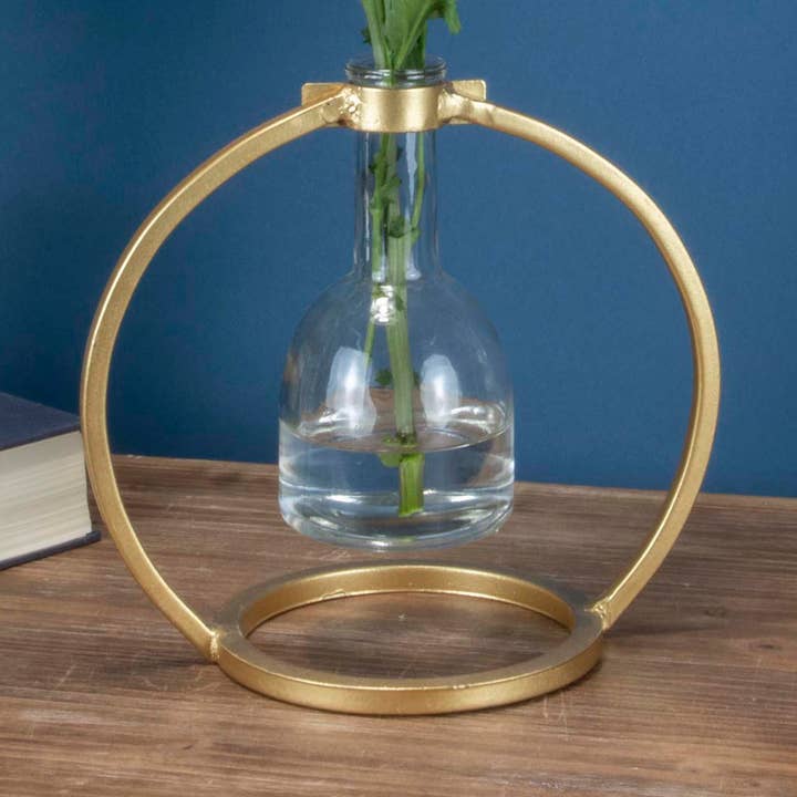 Capstone Floating Glass Bud Vase Brass Finish Metal for wholesale by Foreside Home & Garden
