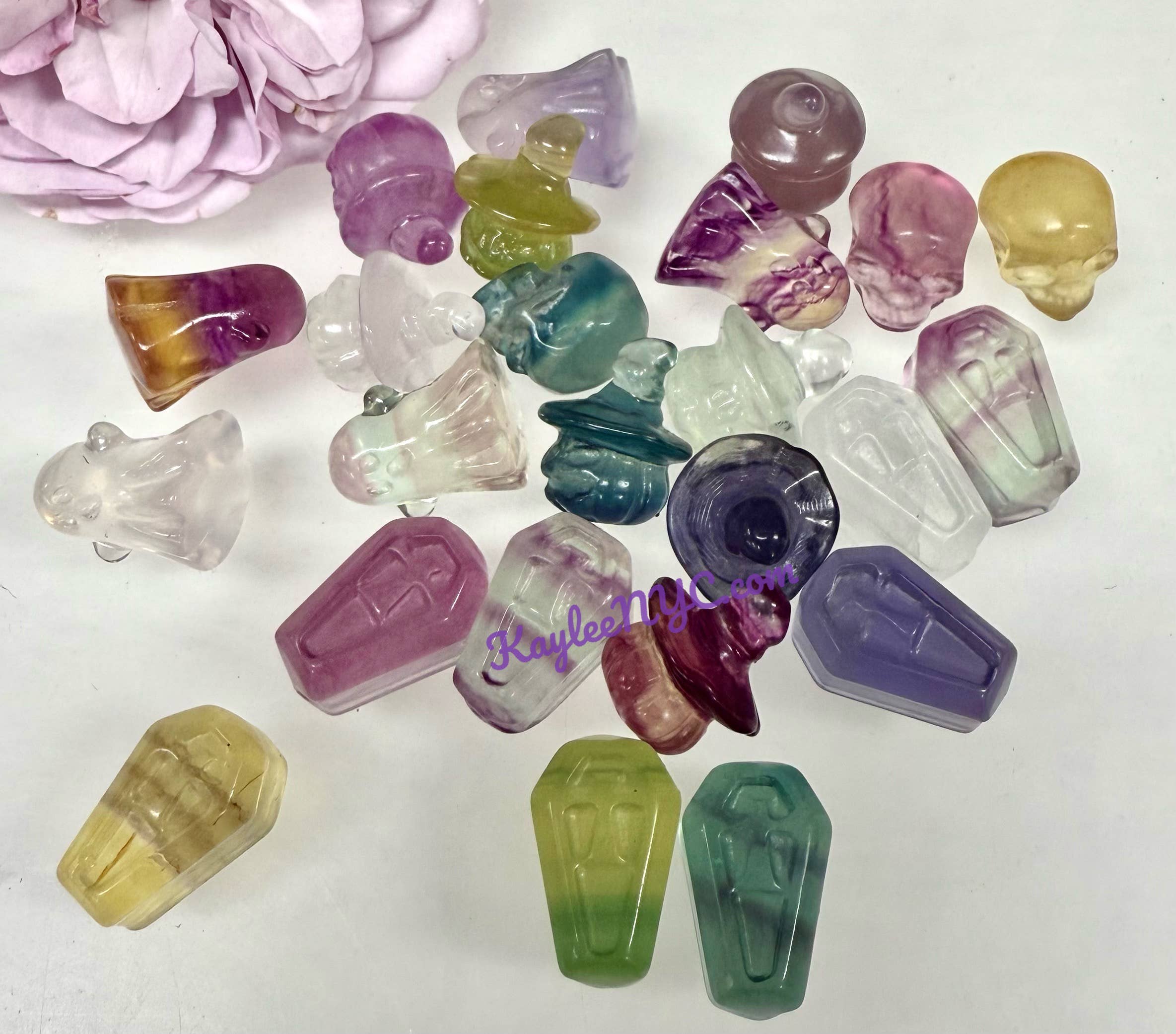 KayleeNYC – Großhandel Spiritueller Stein/Kristall – Mini Bonbon Fluorit Halloween-Schnitzereien Kristall3