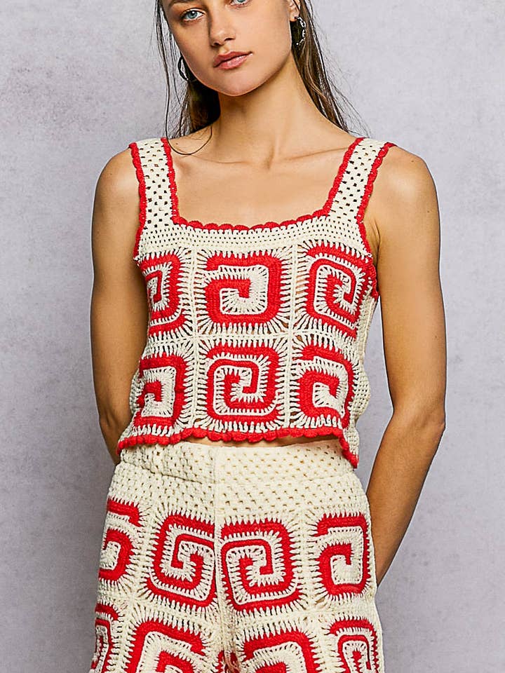 Boho Square-Neck Granny Square Crochet Cropped Top for wholesale by Pol Clothing