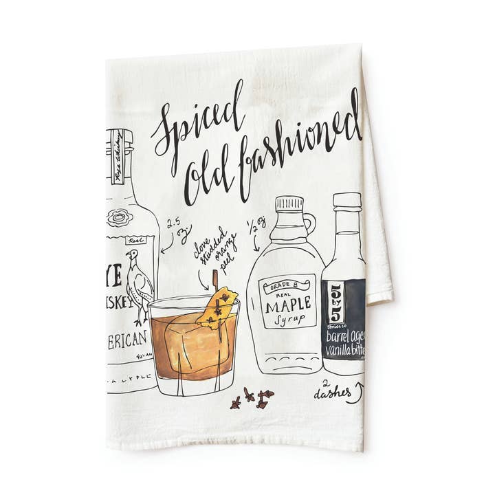 Wild Ink Press - Wholesale Tea Towel - Old Fashioned Cocktail Recipe Tea Towel