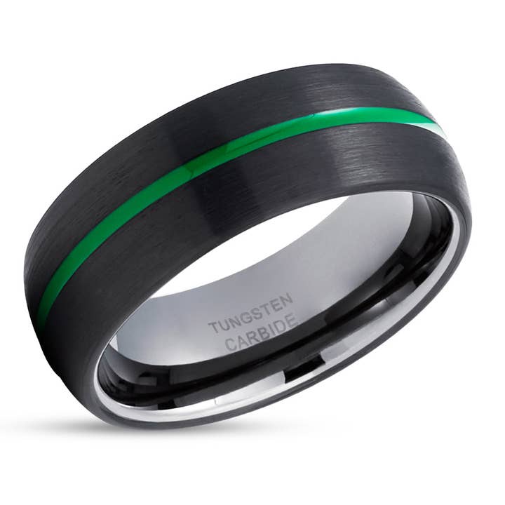 Bague de mariage en bronze - Bague en tungstène vert - Bague en tungstène noir - Bague verte pour la vente par Lucky Love Rings