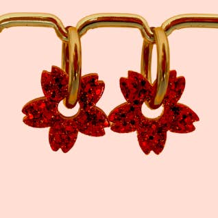 Glitterøreringe - Tiaréblomst - Rød for engroshandel hos Atelier Rochelais