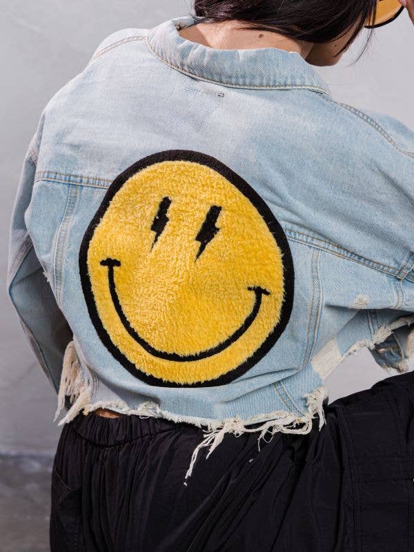 Trio Urban - Vente Veste en jean – femme - Veste courte en jean jaune Smiley Face13