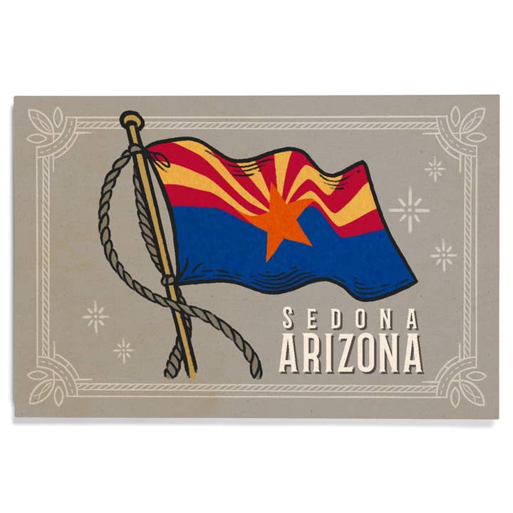 INSEGNA IN LEGNO PREMIUM Sedona, Arizona, Bandiera di Stato Sventolante per la vendita all'ingrosso da parte di Lantern Press