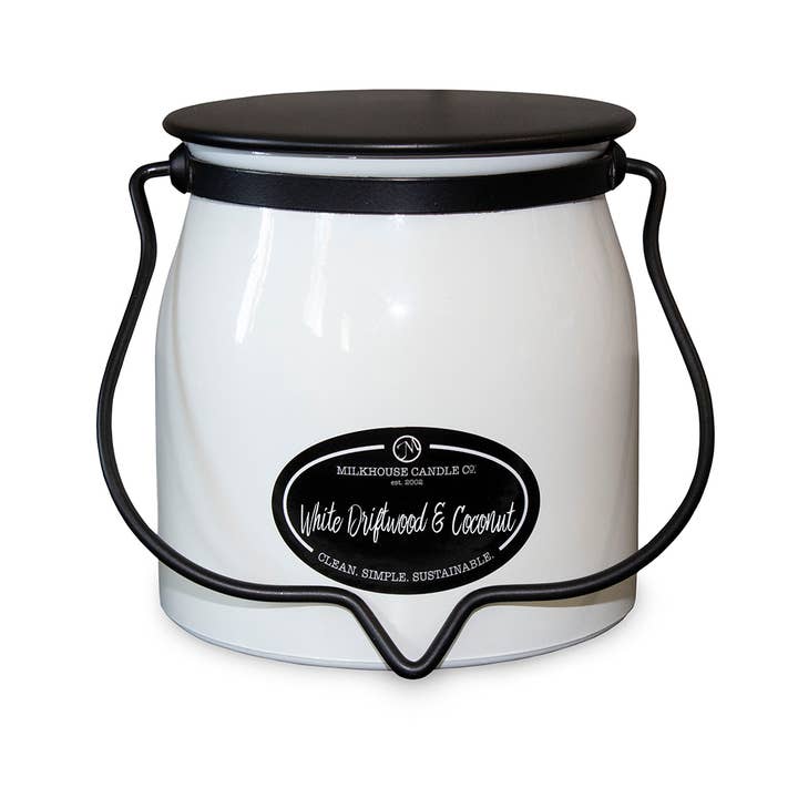 Milkhouse Candle Company - Wholesale Jar/Filled Candle - 16 oz Butter Jar Candle: White Driftwood & Coconut