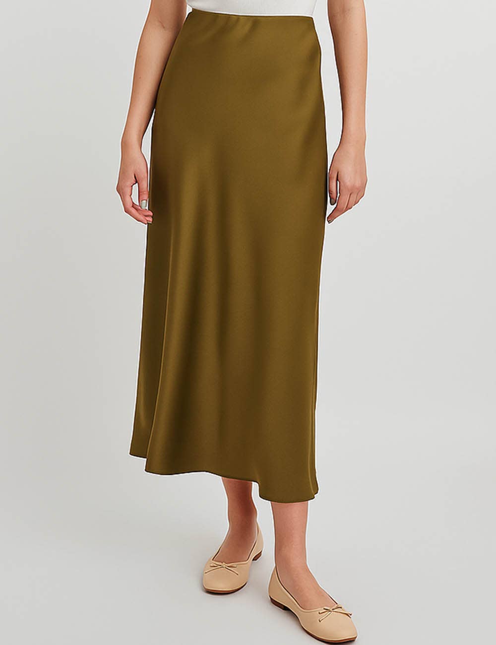 Sweetkama – wholesale Skirt – Women’s – Ladies Solid Color Satin Midi Skirt 551525