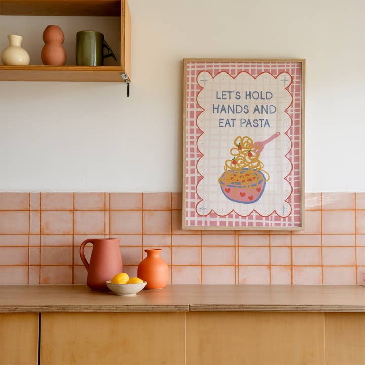 Let's Hold Hands And Eat Pasta Couples Print for wholesale by Print and Pigment