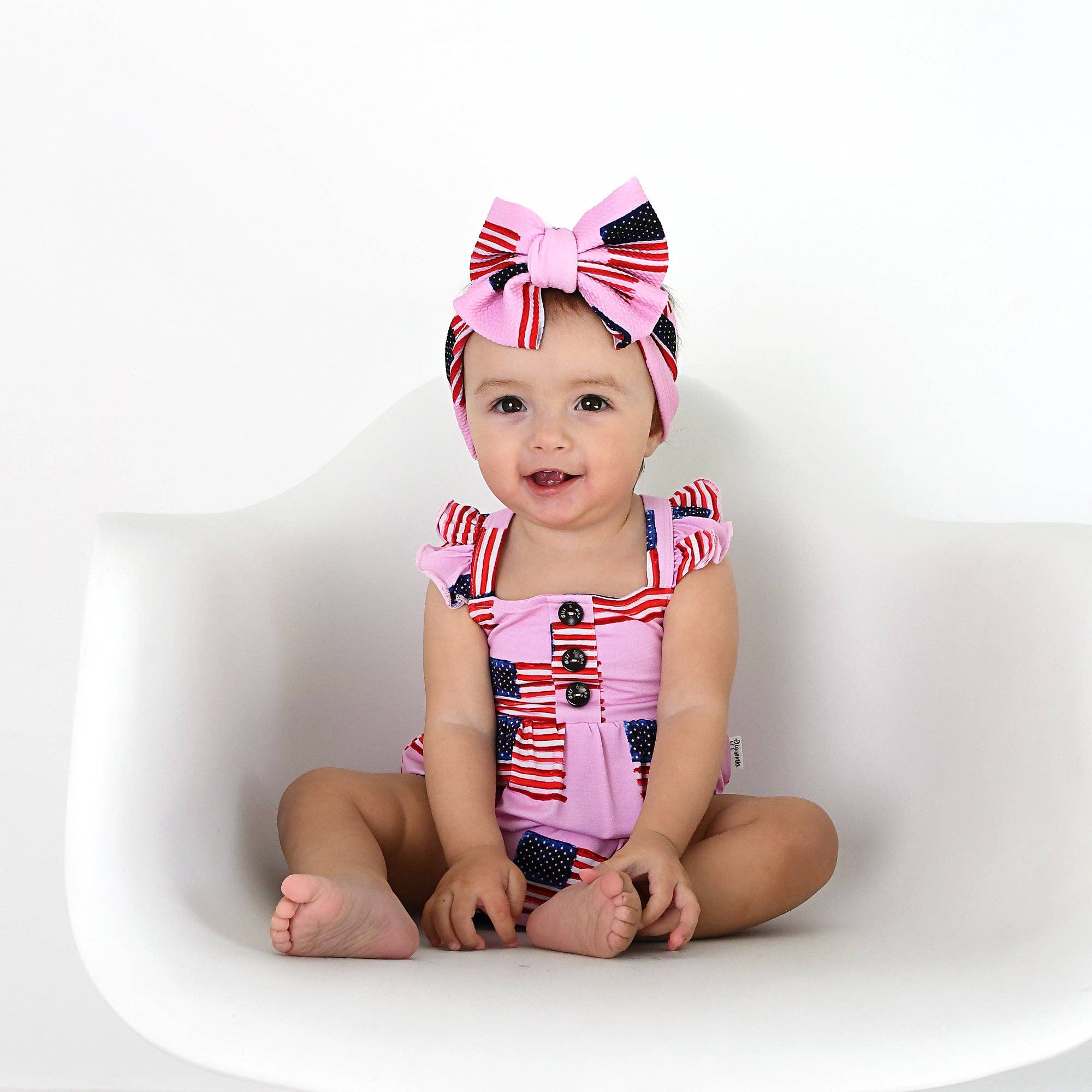 Gigi and Max - Wholesale Bodysuit (Non-Footed) - Baby - Betty Pink Flag Button Bubble Bamboo 4th of July4