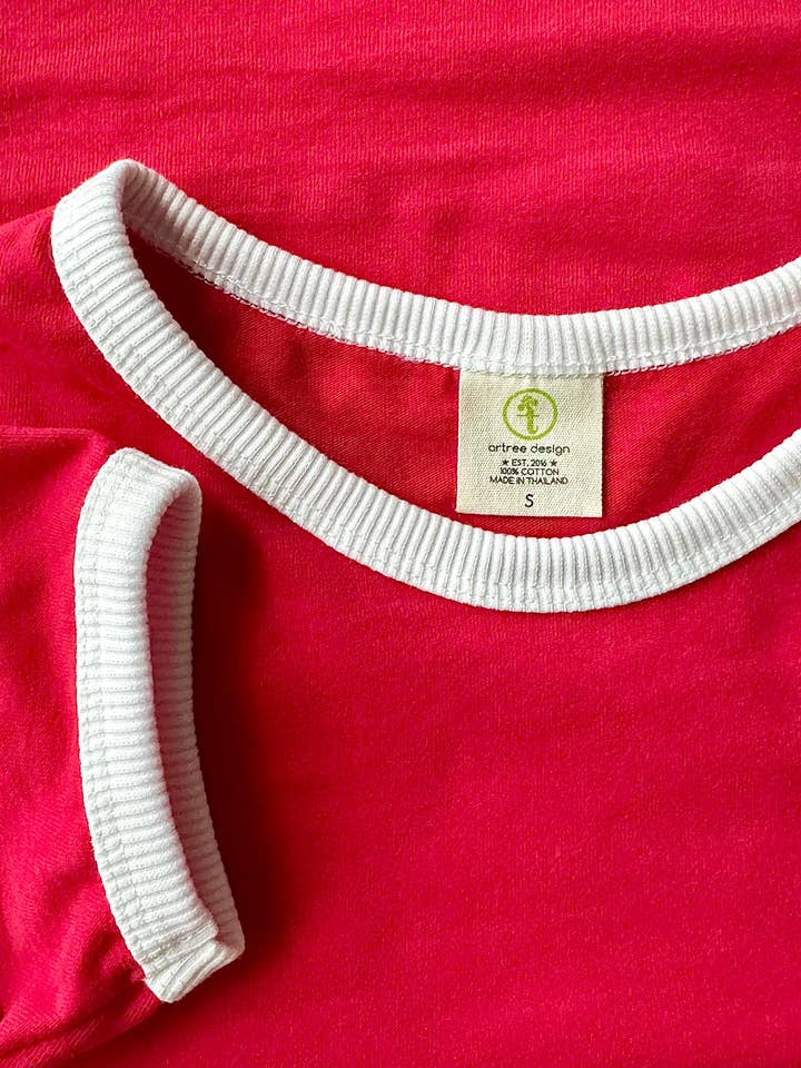 Artree – wholesale T-shirt - Barn – Ringer-T-shirt Blankt Röd Vit Tonårsflickor Figursydd Topp4